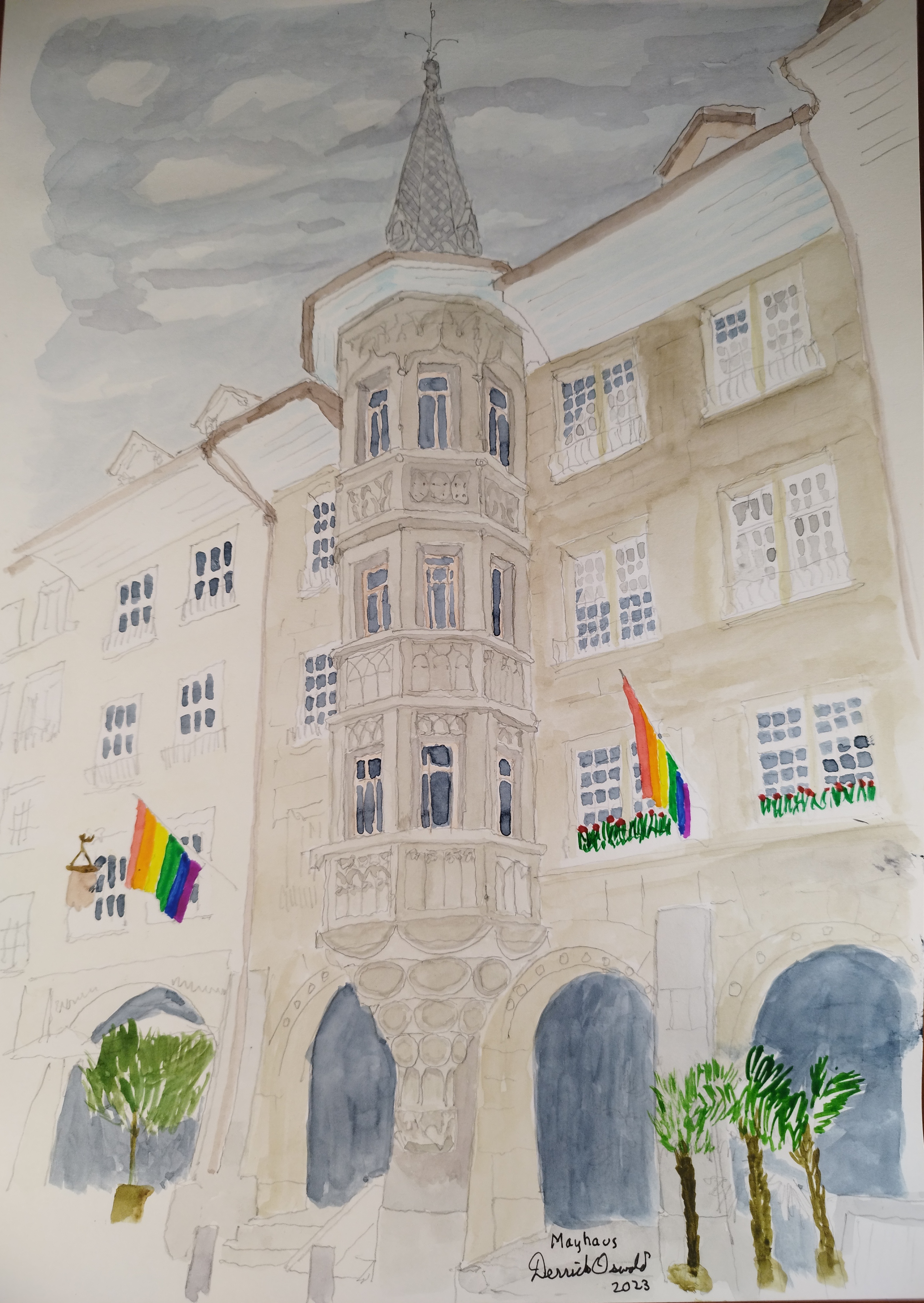 watercolour of Oberes Mayhaus in Bern Switzerland