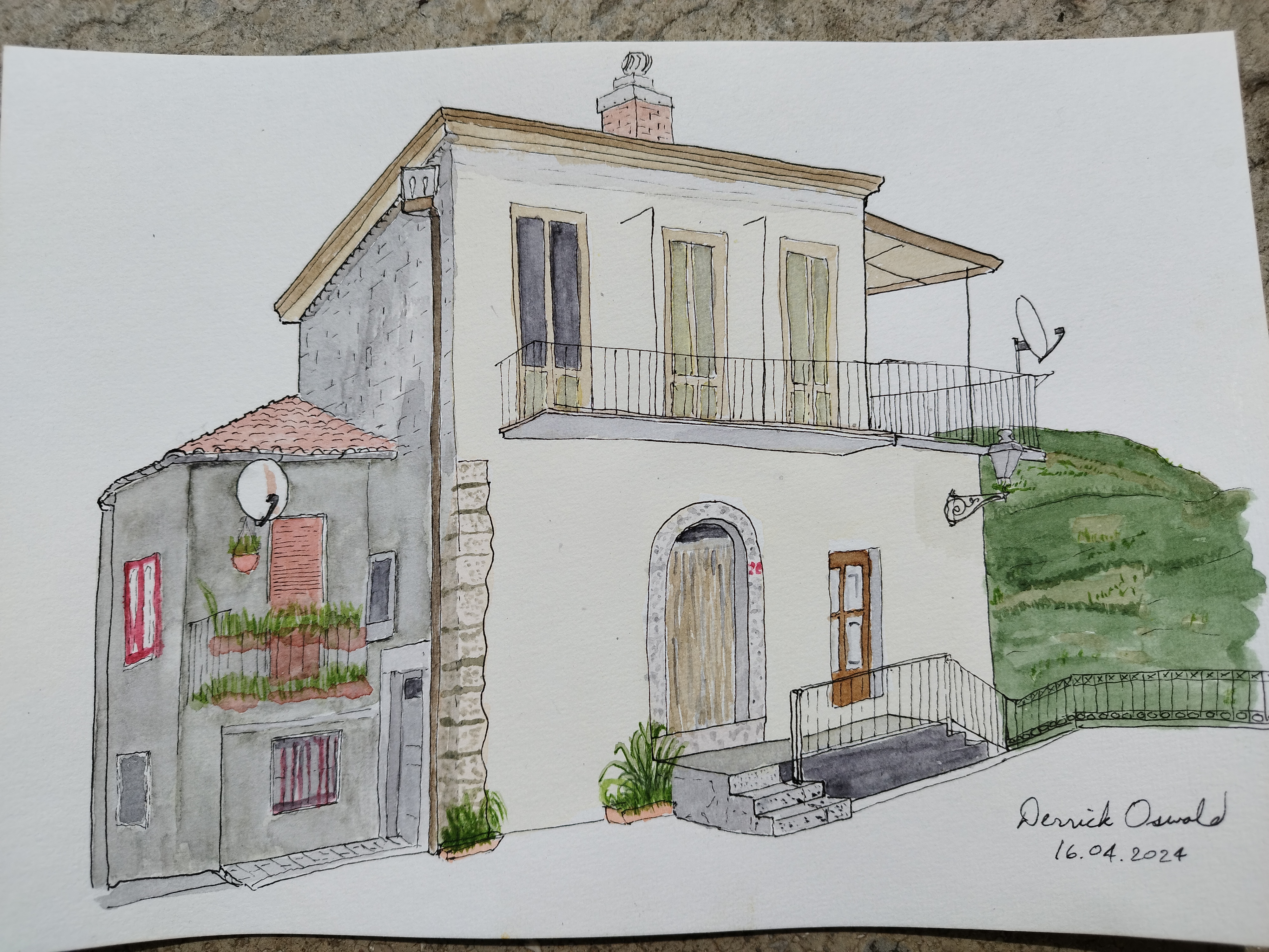 watercolour and ink of Franco's house