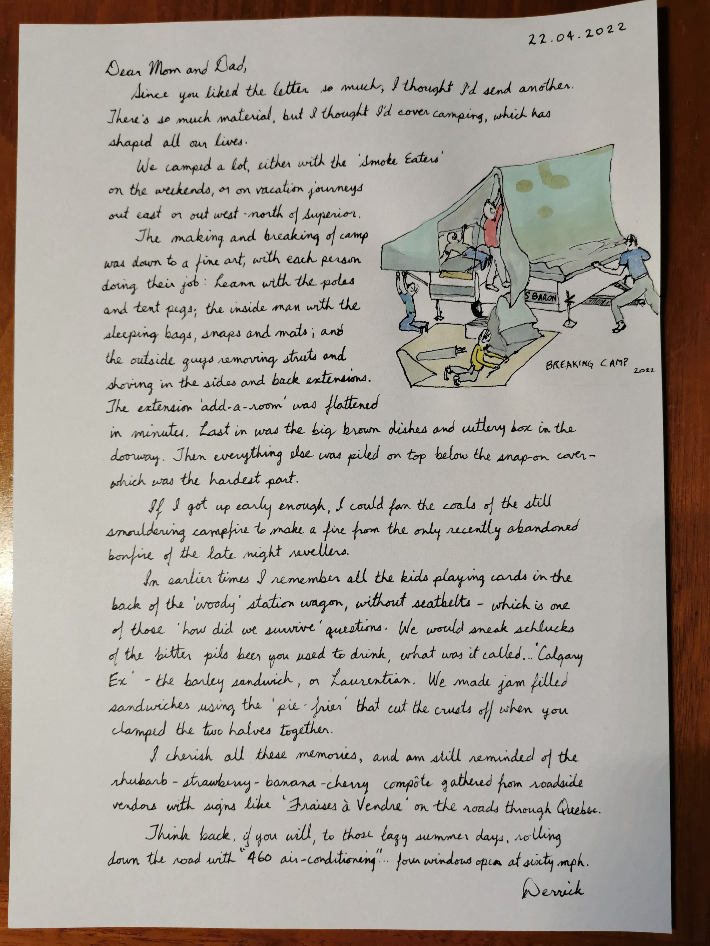 cursive letter about camping