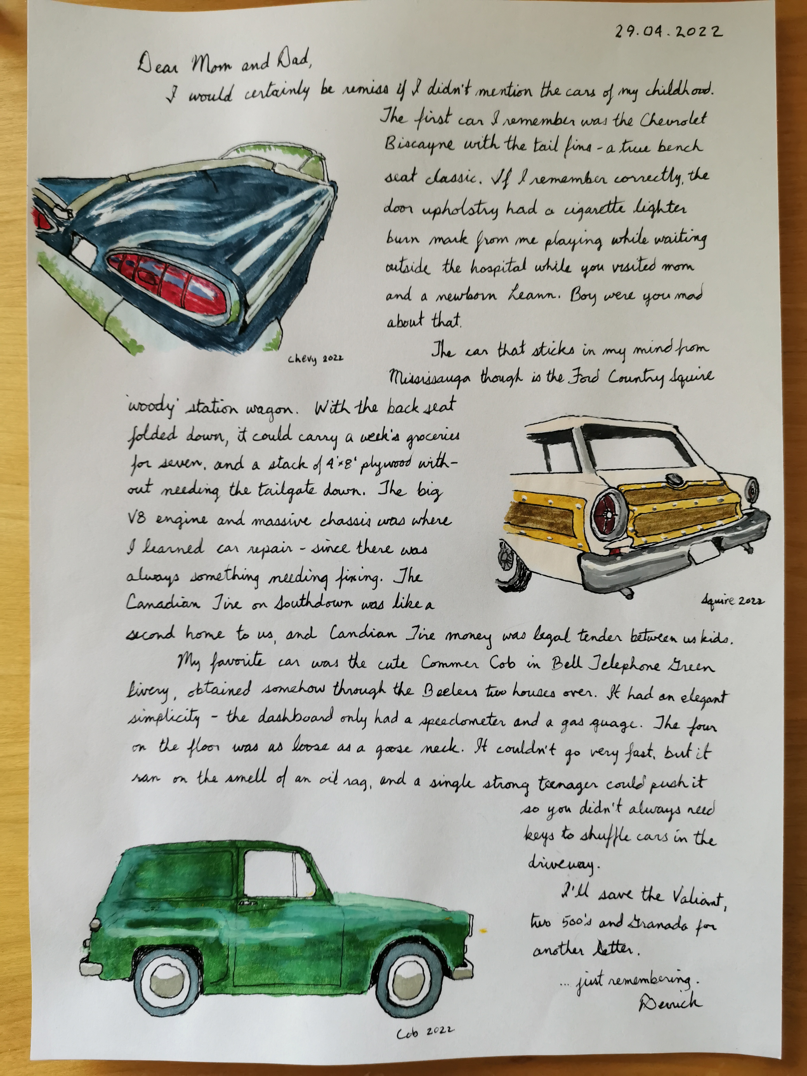 cursive letter about cars