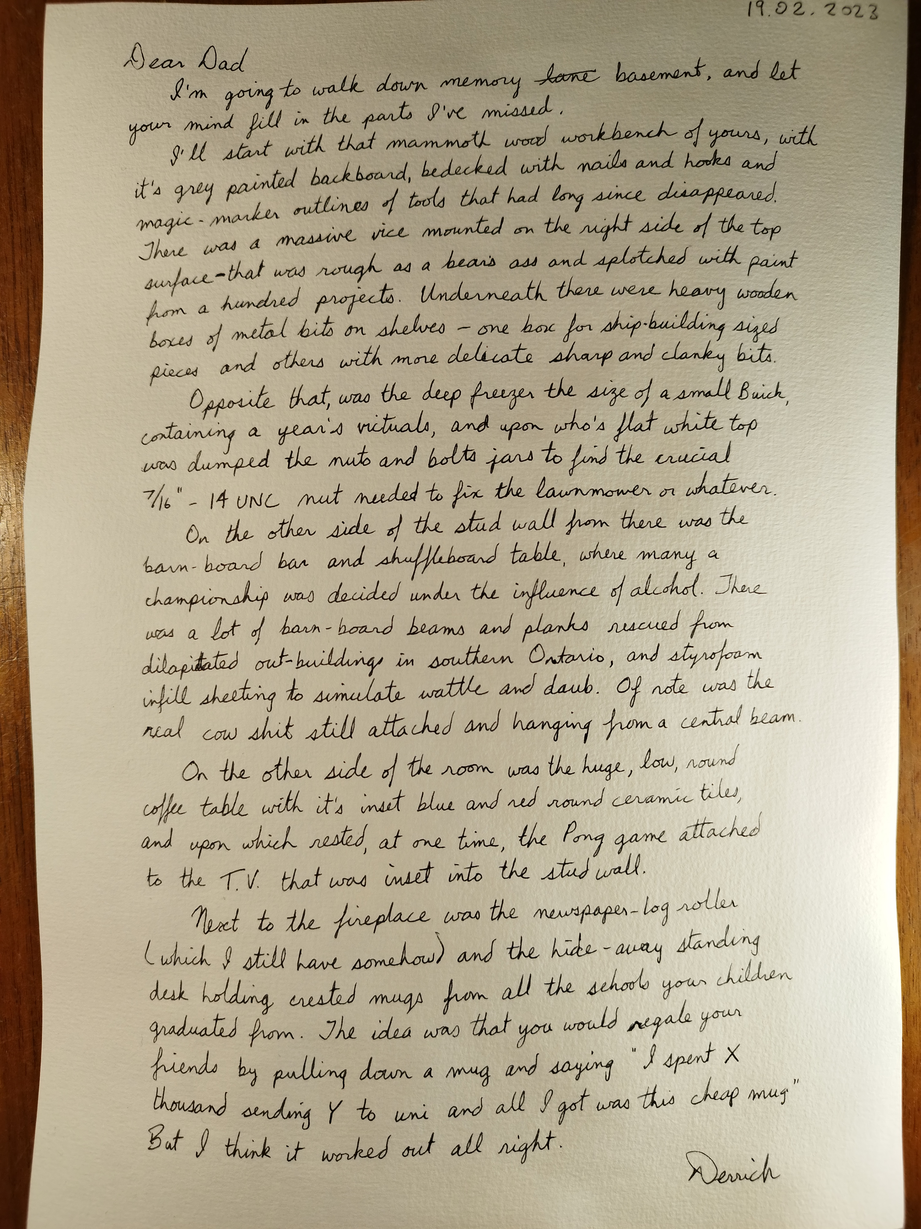 cursive letter about the basement