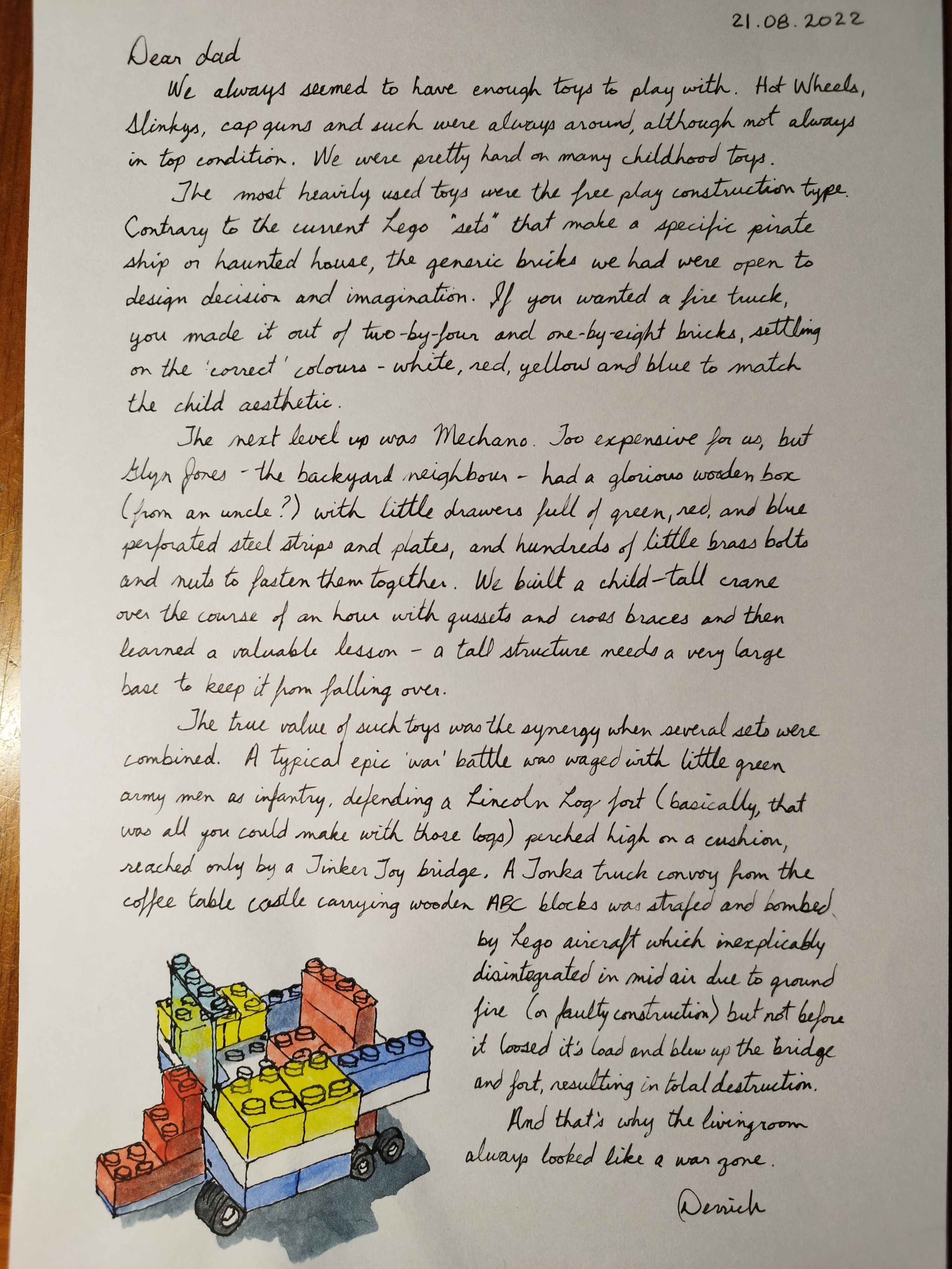 cursive letter about lego