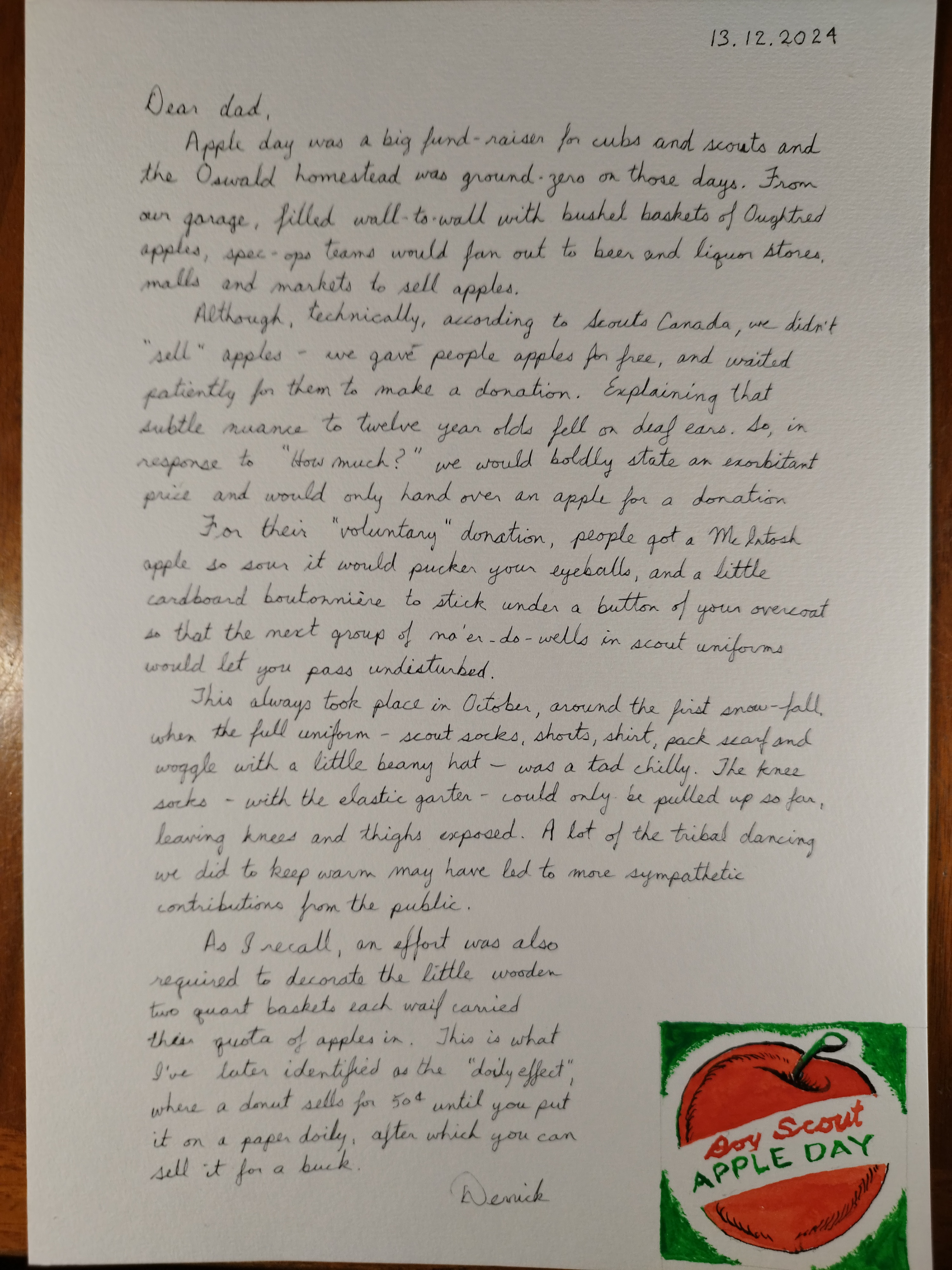 cursive letter about apple day